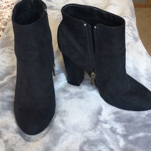 Black suede heeled booties